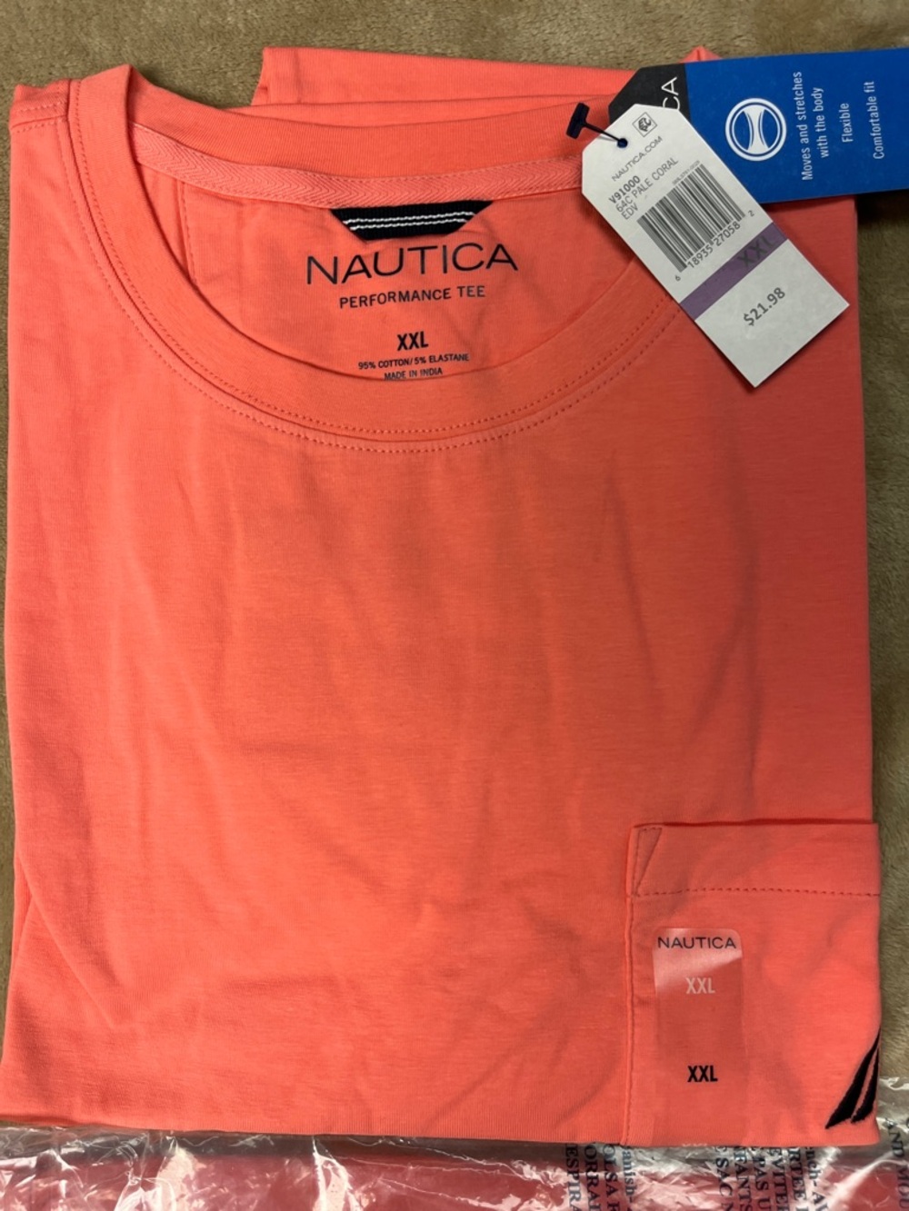 Nautica Coral Crew Neck Performance Tee - XXL
